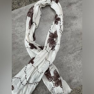 White and brown floral scarf